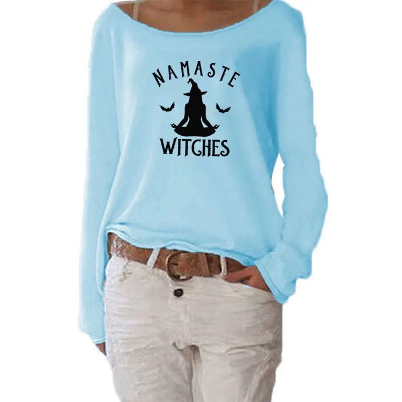 NAMASTE WITCHES Letter Print Women  Long Sleeve Funny Autumn Tops Streetwear Tshirt Women Casual Clothes