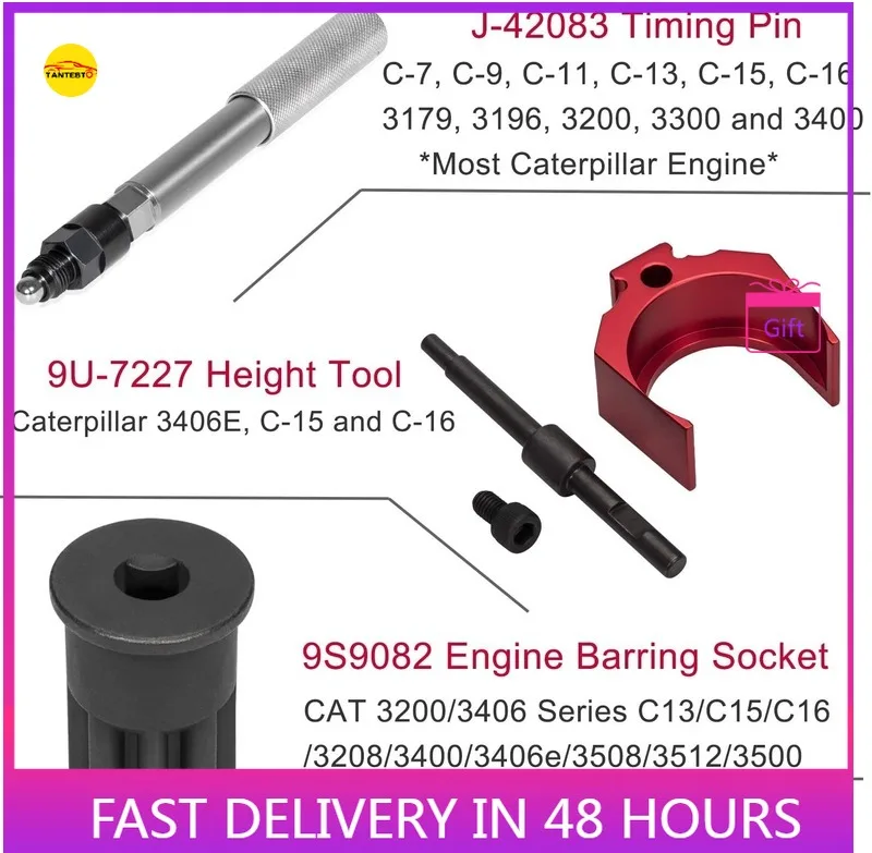 J 42083 Automatic Timing Pin & 9U-7227 Injector Height Adjustment Gauge Tool Engine Barring Socket Fits CAT 3406E, C-15 C-16