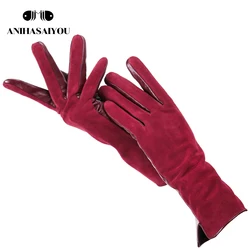 Fashion winter warm touch gloves genuine leather 50% genuine suede 50% women's leather gloves color long women's gloves  -2008