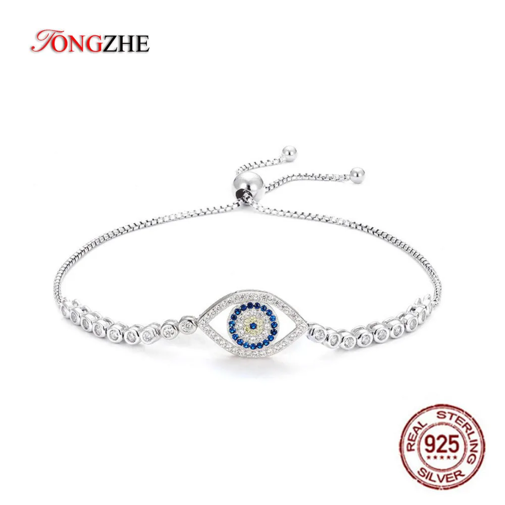 TONGZHE Fashion Tennis Bracelet Gods Eyes Sterling Silver Clear CZ Adjustable Charms Bracelets & Bangles Jewelry KLTB016-1