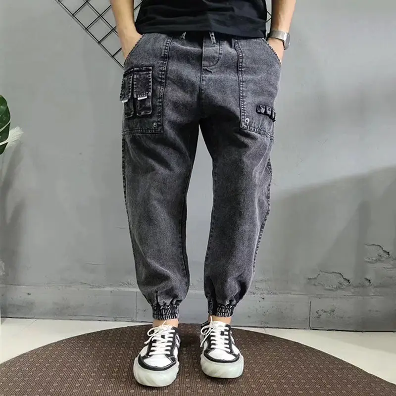 

Fashion Mens Hip Hop Harem Denim Pants Korean Style Loose Vintage Washed Cuffed Joggers Jeans Plus Size Male