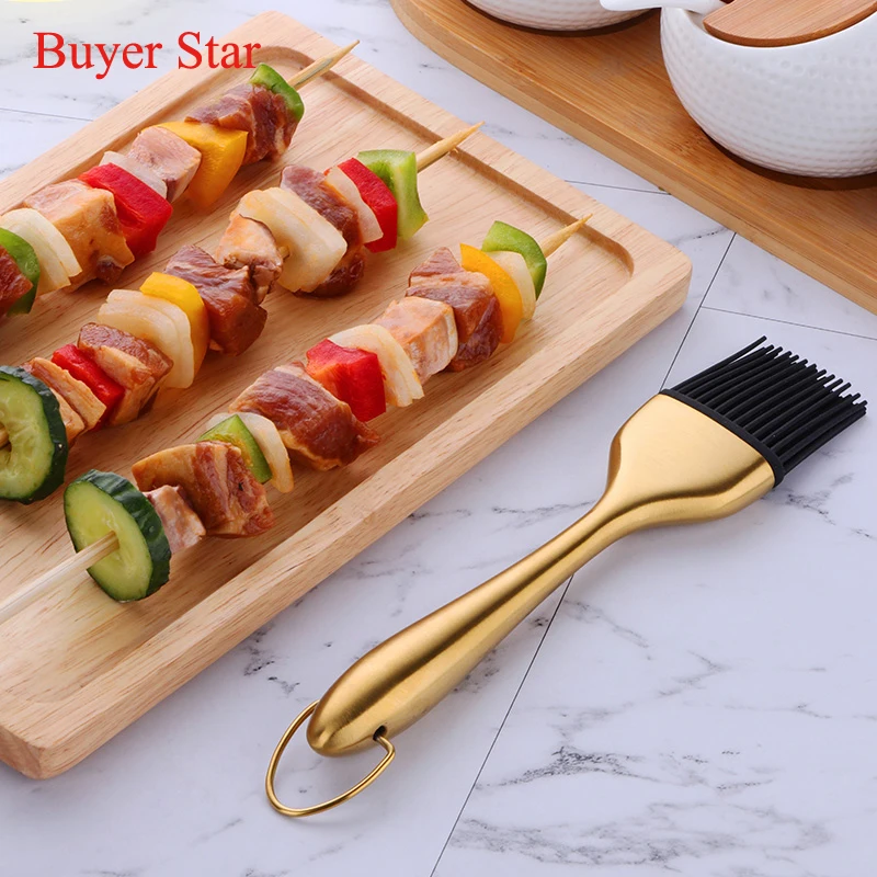 Gold Oil Brushes Stainless Steel Barbecue Silicone brush Pastry Brushes BBQ Cake Pastry Cooking ware Kitchen Gadgets