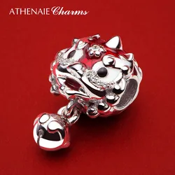 ATHENAIE Chinese Lion Charms 925 Sterling Silver Clear CZ Mixed Enamel New Year Beads fit Women Bracelet Bangle Necklace