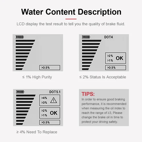 Imagen 2 del producto OBDResource-probador de líquido de frenos de coche, analizador de humedad de aceite líquido BF200 con pantalla, DOT3 DOT4 DOT5.1, probador Digital de líquido de frenos
