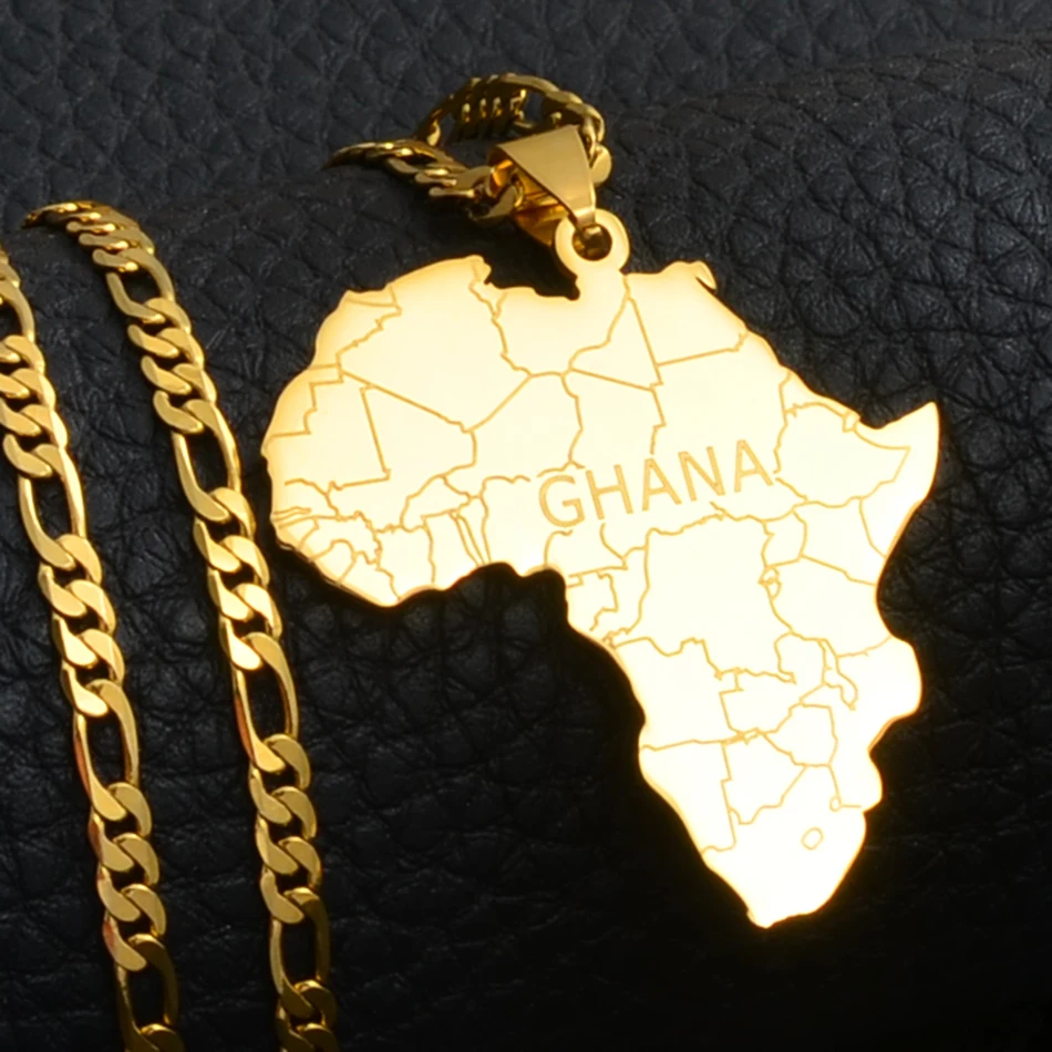 Anniyo Africa Map With GHANA Pendant Necklaces Jewelry For Women Men @042021