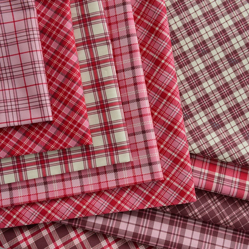 Red Plaid Digital Printed Cotton Fabric For Sewing Dresses Shirts Bags DIY Headwear By Meters