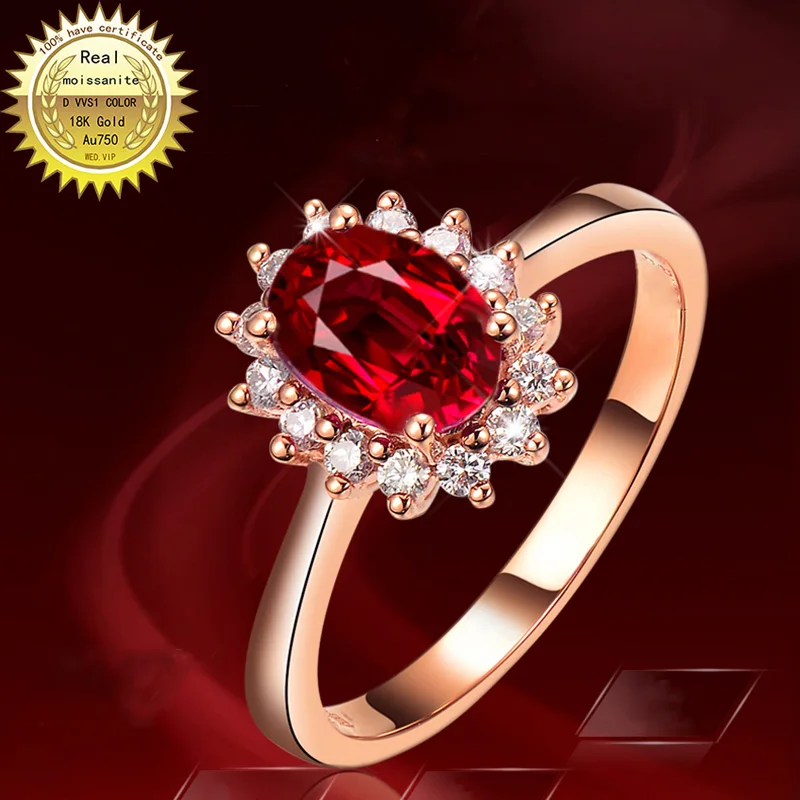 

10K Gold ring Lab Created 1ct Ruby and Moissanite Diamond Ring With national certificate Ru-0013