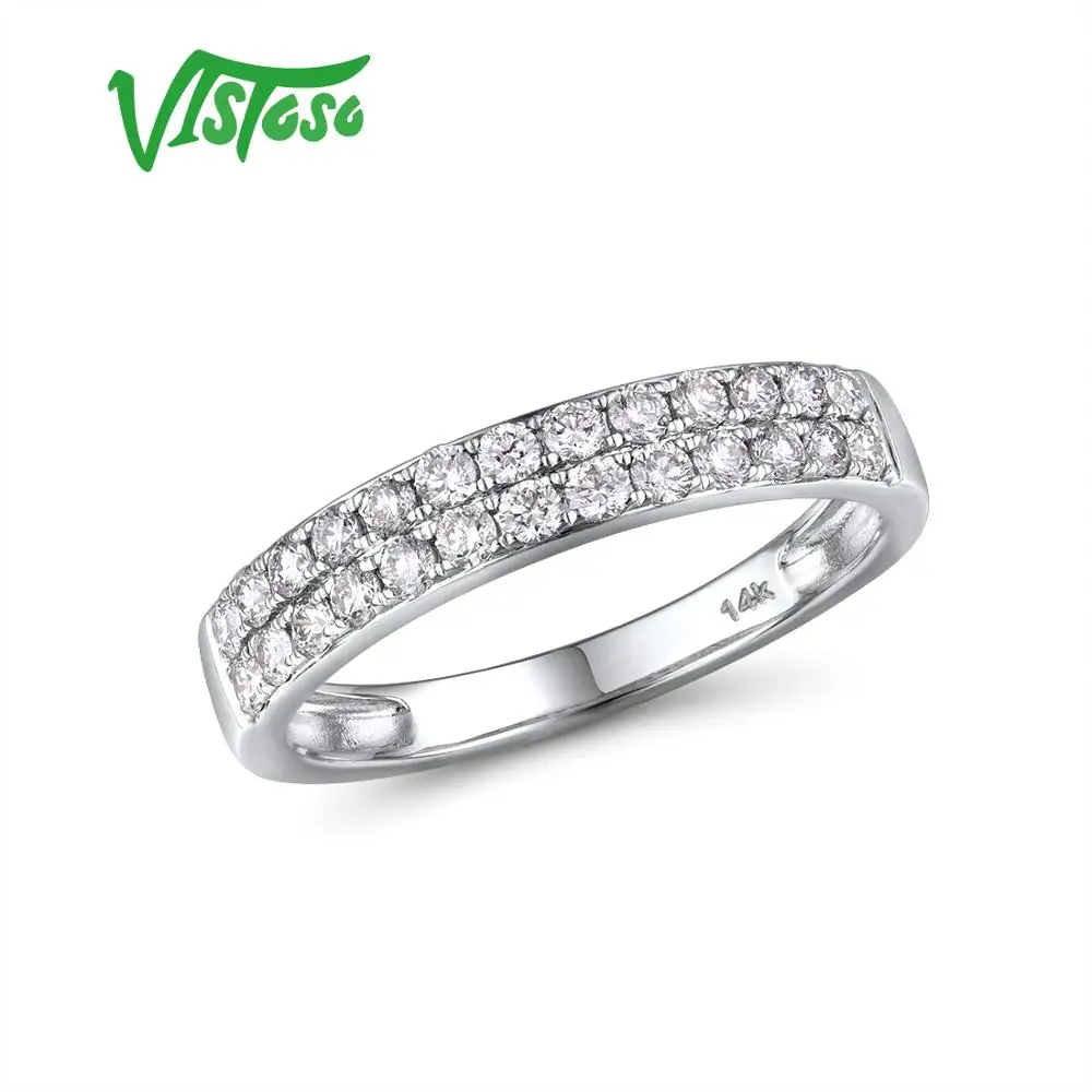 

VISTOSO Genuine 14K 585 White Gold Sparkling Diamond Delicate Ring For Women Anniversary Engagement Fashion Trendy Fine Jewelry