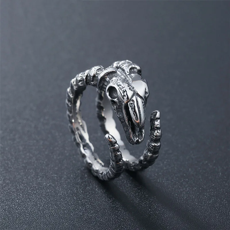 Retro Goat Horn Skull Dragon Bones Rings Men Women Punk Rock Hip Hop Jewelry Gift Adjustable