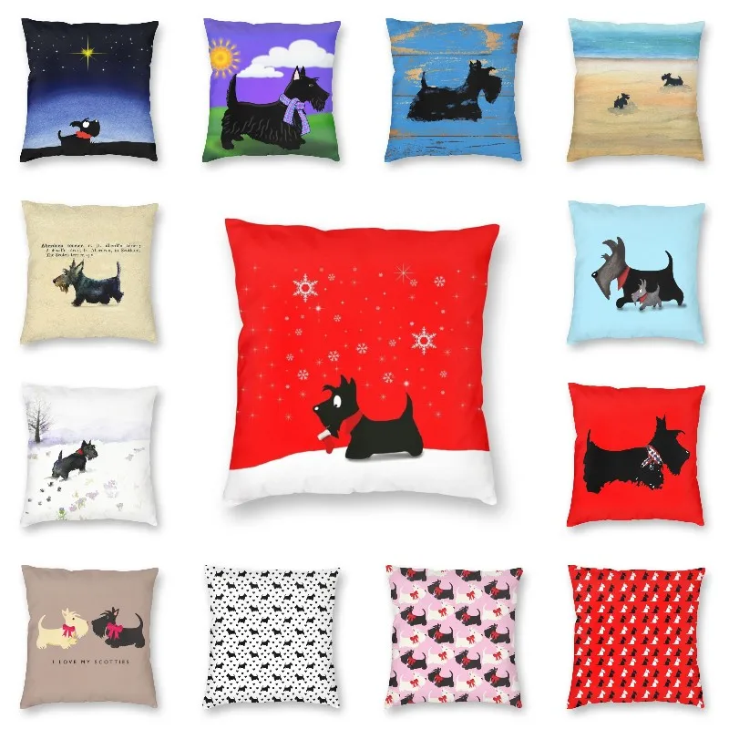 Scottie Dog Star Cushion Cover 45x45cm Decoration 3D Printing Scottish Terrier Cartoon Graphic Throw Pillow for Sofa Double Side