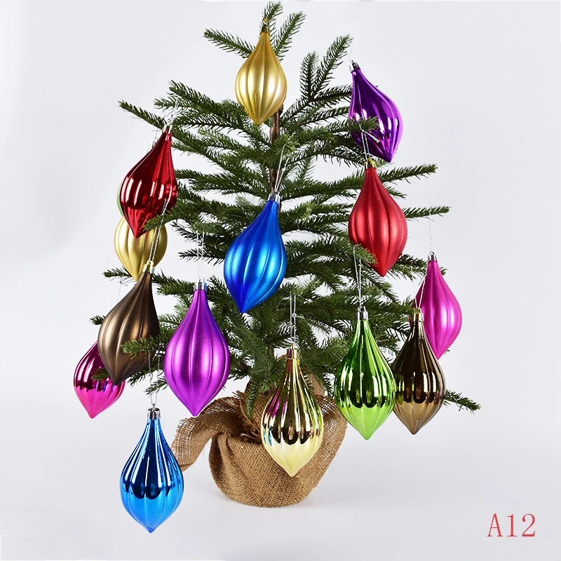 Christmas decorations PVC color electroplating double-tip water drop ornaments Christmas tree window scene decoration pendant