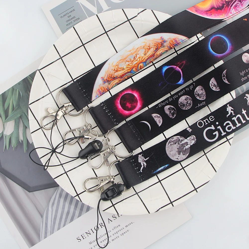 LX411 Universe Planets Moon Stars Astronaut Lanyard Neck Strap Rope USB Mobile Cell Phone ID Card Badge Holder Keychain Keyring