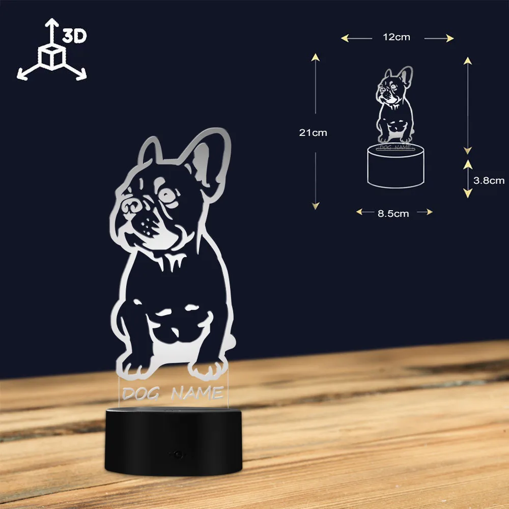 3D Effect French Bulldog Shape Desigend Visual Lamp 3D Optical Illusion Light Pet Puppy Dog Bedroom Night Light Decor Table Lamp