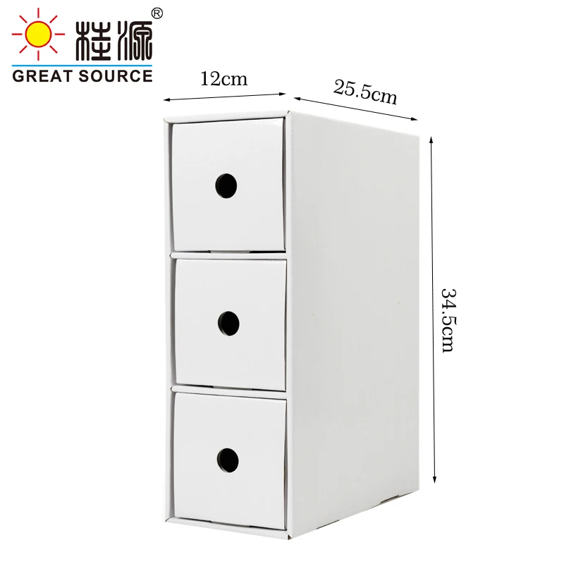 3 Drawers Storage Mini Composable Cabinet Office Corrugate Foldable Home Storage Kraft Paper Environment Friendly(5 PCS)