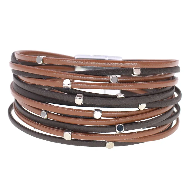 WELLMORE leather bracelets for women simple bead Multilayer Wide Wrap Bracelet 6 size 9 colors bracelets Female Jewelry whoesale