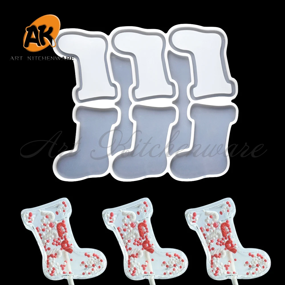 Christmas Sock Design Lollipop Silicone Mold Candy Cake Topper Model DIY Chocolate Fondant Mould Cake Decorating Tools Bakeware