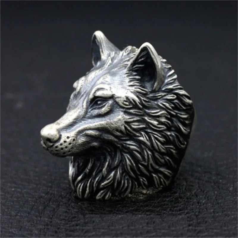 Vintage Nordic Wolf Head Ring Men Stainless Steel Punk Rock Biker Ring Male Viking Amulet Jewelry Wholesale