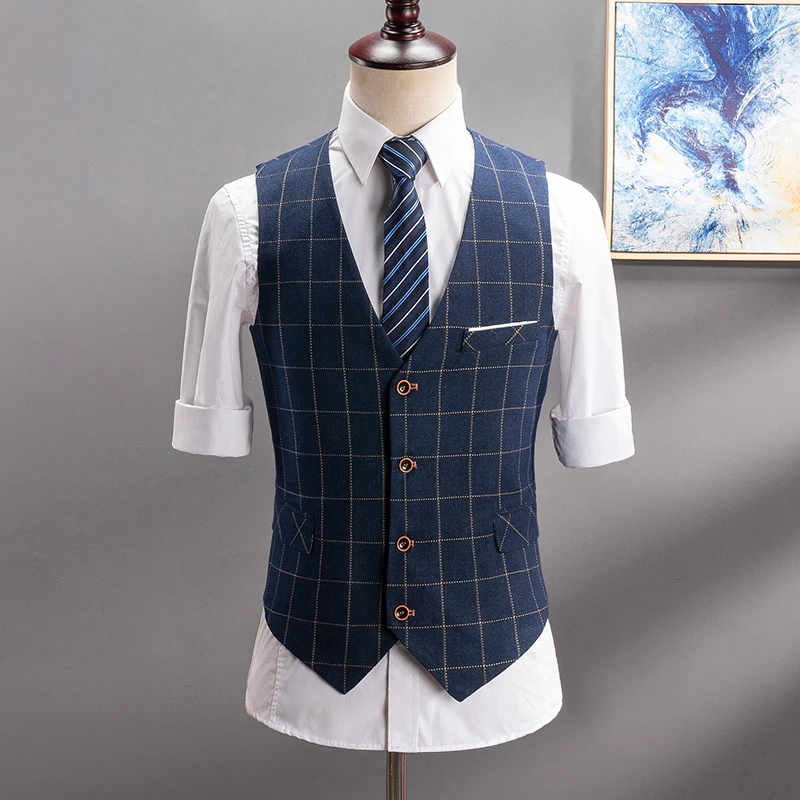 Men's V-Neck Collar Suit Vest Business Casual Waistcoat Underwear Single-breasted Fashion Blazer Top for Men 002