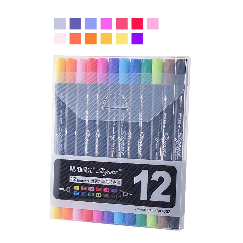 Wholesale Stationery Art Markers Pen 12 Color Double Slider Multicolour Marker Art Pens Limited Paint Writing Supplies Brush Pen