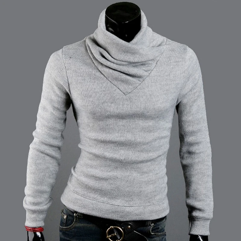 Autumn Winter Thicken T Shirt for Men Turtleneck Sweater Pullover Slim Warm Basic Men's Shirt Solid Color Male Sweatshirt MY323