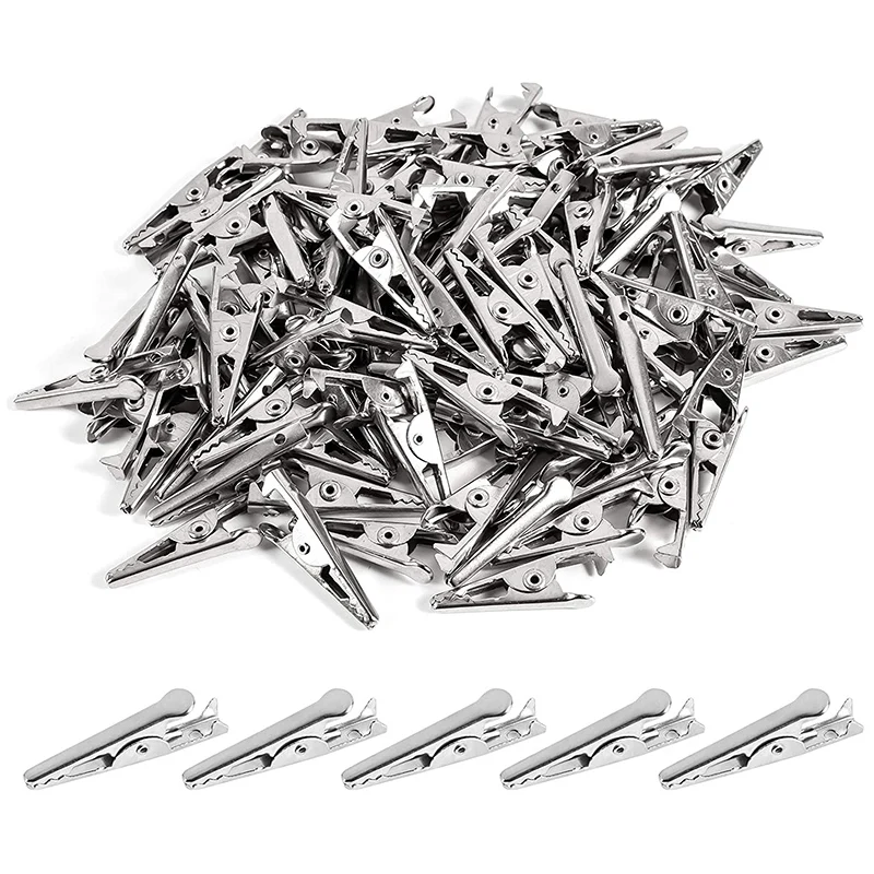 

100PCS 1.06IN / 27mm Mini Metal Alligator Clips, Crocodile Clamps Silver Tone Nickel Plated Test Line Spring Clamps. CNIM Hot