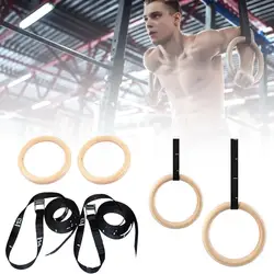 Wooden Gymnastics Rings with Adjustable Cam Buckle 14.76ft Long Straps Nonslip Training Exercise for Home Gym Full Body Workout