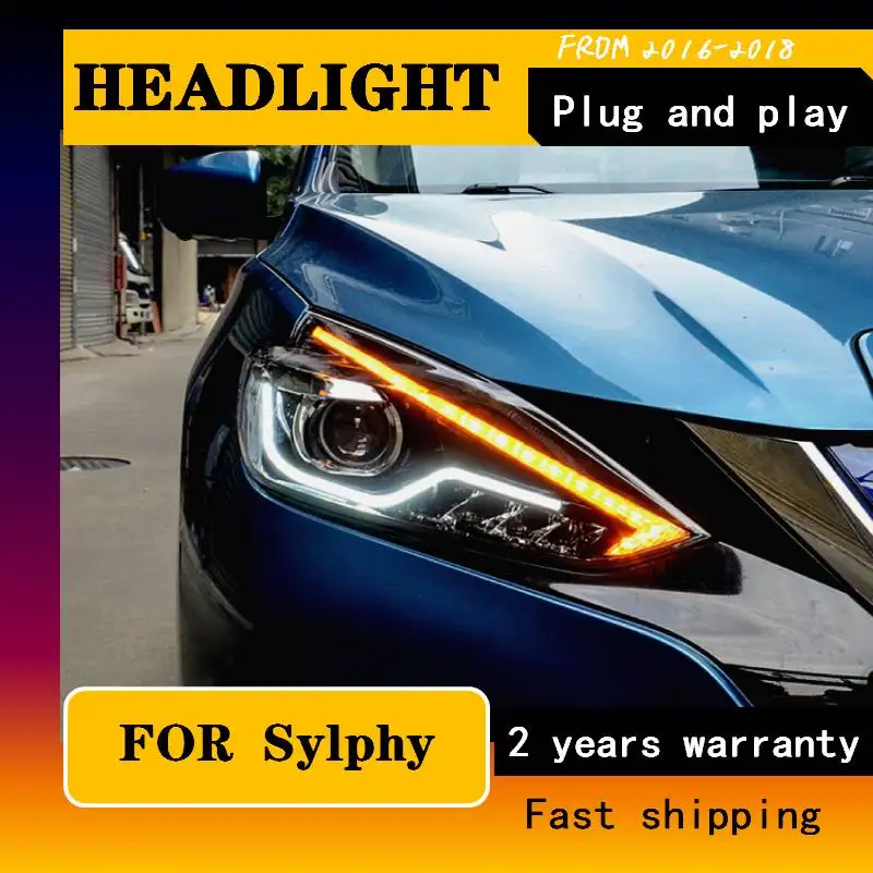 Car Styling For Nissan Sylphy Sentra Headlight 2016-2018 New Design DRL Hid Option Head Lamp Angel Eye Beam Accessories