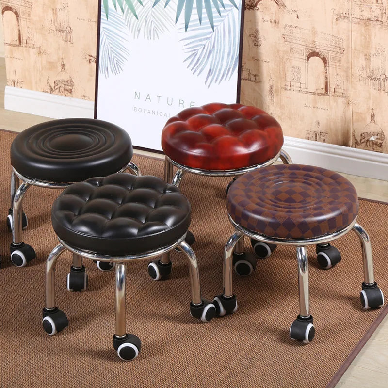 Aluminum Alloy Pulley Stool Small Round Low Stool With Wheels Home Bench Creative Back Chair Lazy Housework Stools 3 Sizes