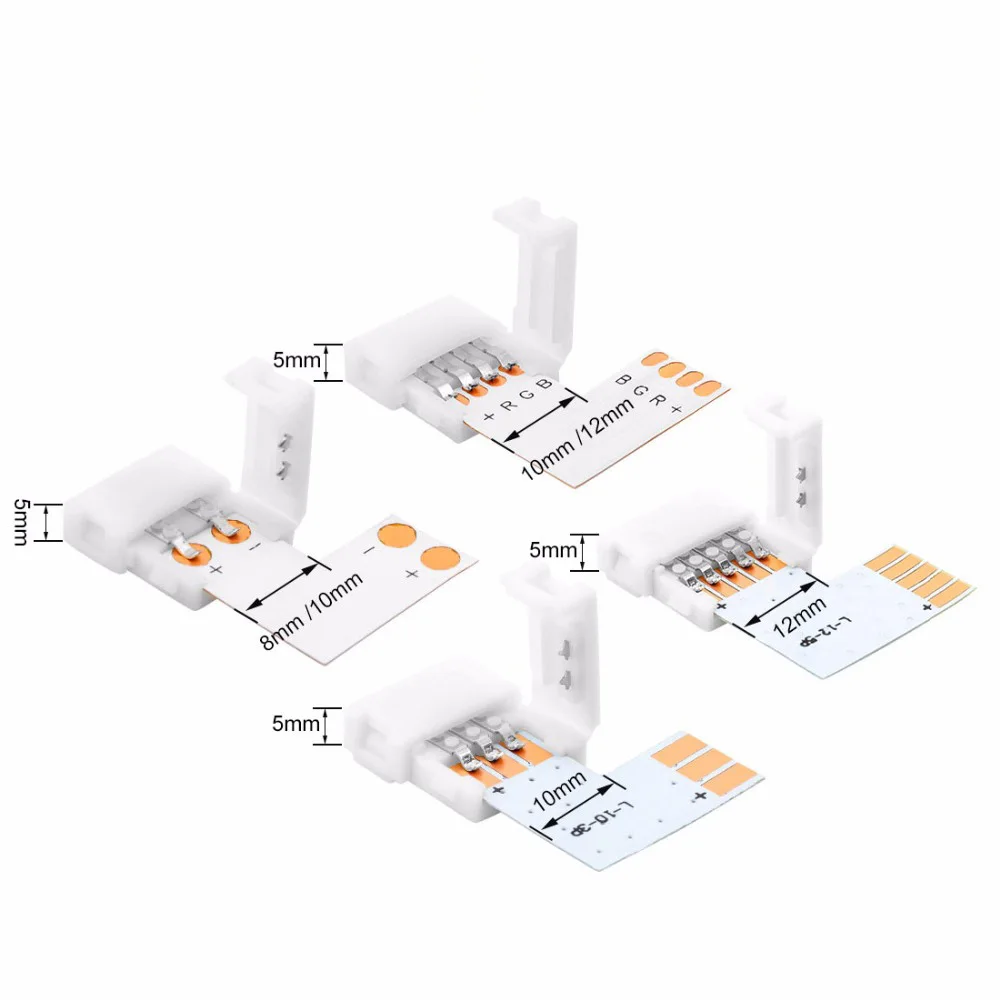 

Corner Connector 2pin 3pin 4pin 5pin T L X Shape Solderless Connector 8mm 10mm 12mm Width WS2811 WS2812b Led Strip No Soldering