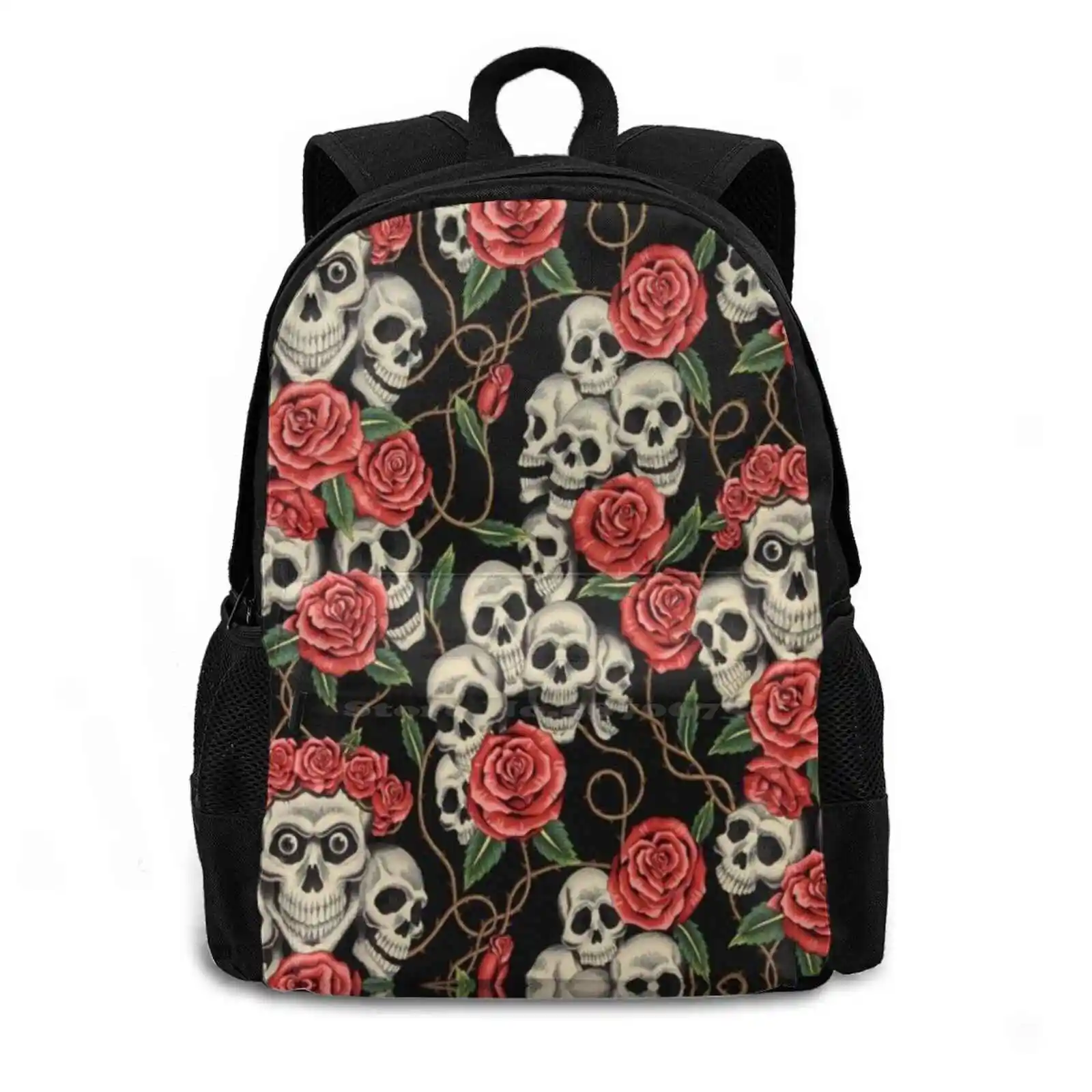 Calavera Bag Backpack For Men Women Girls Teenage Dead Skull Flower Pink Red