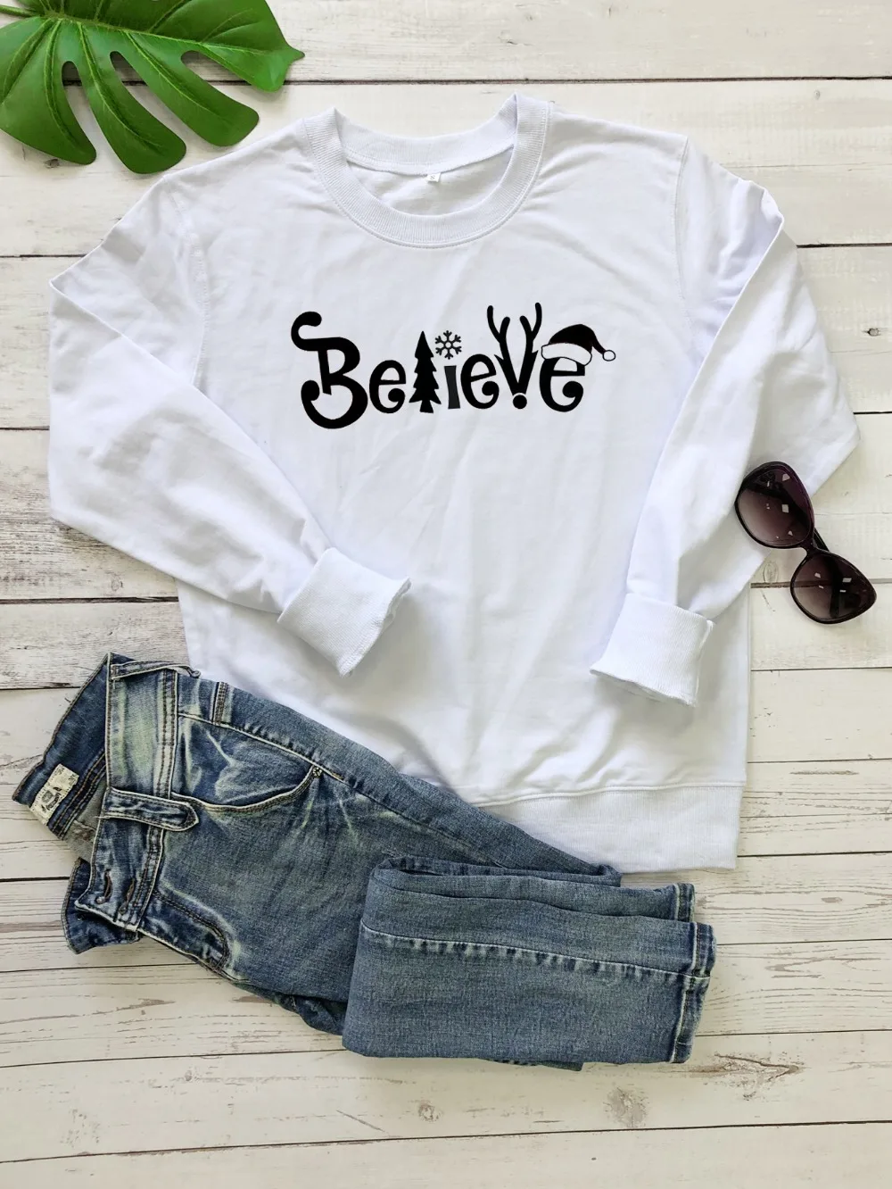 Faith Believe Letter Graphic Fashion Christmas Women Sweatshirt cotton O Neck Pullover Full Long Sleeve Shirt Harajuku Female