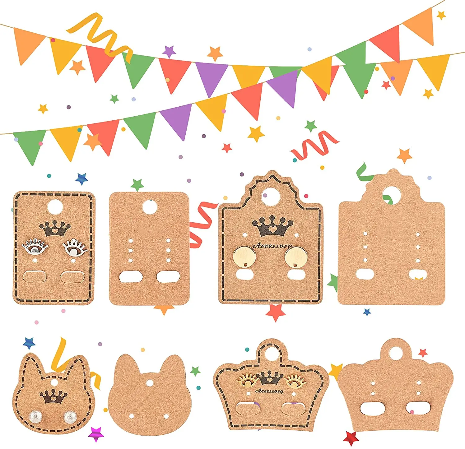 50Pcs Kraft Paper Jewelry Display Cards Cartoon Shape Paper Cardboardfor Handmade Stud Earring Packing  Price Tag Label Cards