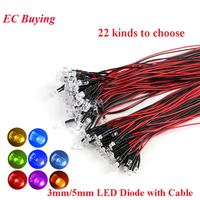 10 szt. diod LED 3MM/5MM 20cm Czerwone Żółte Niebieskie Zielone Białe Ciepłe Fioletowe Pomarańczowe RGB Szybkie Powolne Migające Diody Emitujące Światło z Kablem