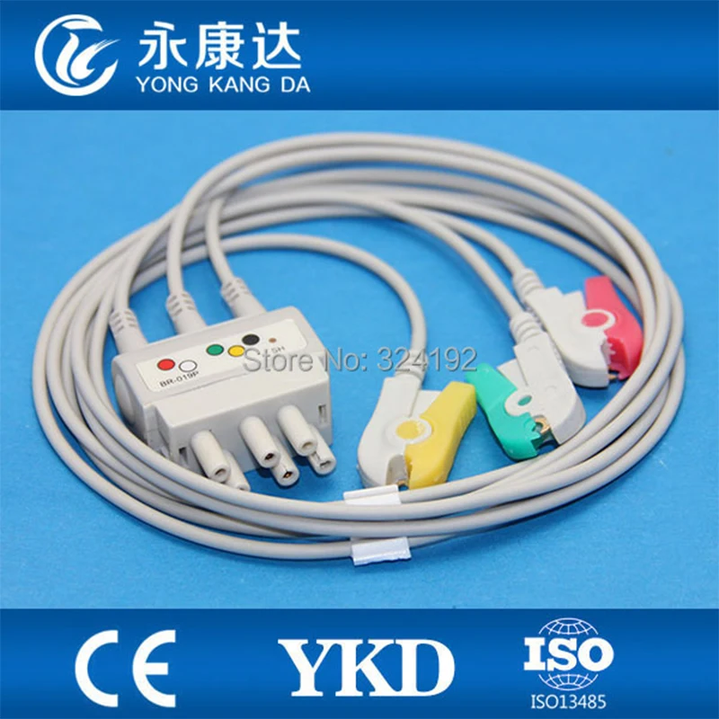 

3pcs/pack compatible FOR Nihon kohden BR-019 Multi-link IEC/3 leads ECG cable and Clip leadwires with ce mark ,medical cable