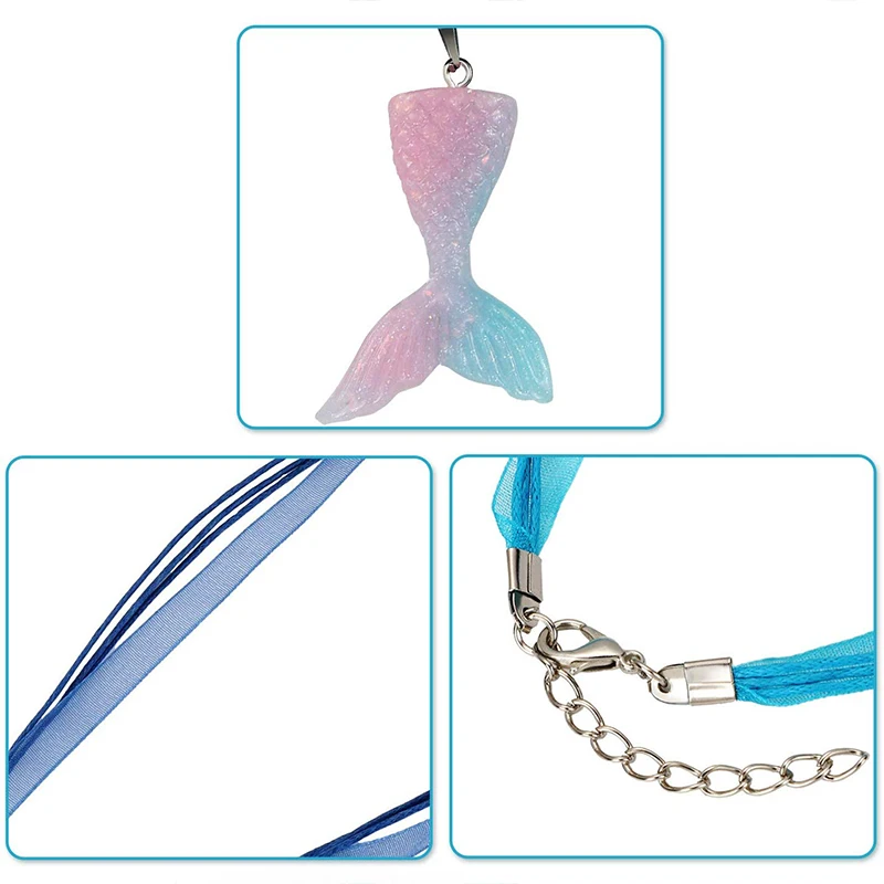 6pcs Mermaid Tail Necklace Fishtail Pendant Necklace Mermaid Party Favor for Girl Birthday Party Supplies Gift