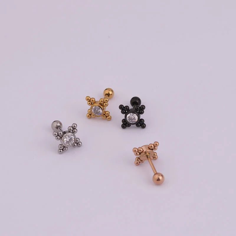 Totalmente em aço inoxidável Cubic Zirconia Stud Brinco, pequena cartilagem Brinco, Tragus Hélice, Conch Parafuso Voltar Piercing Jóias, 20g, 1Pc