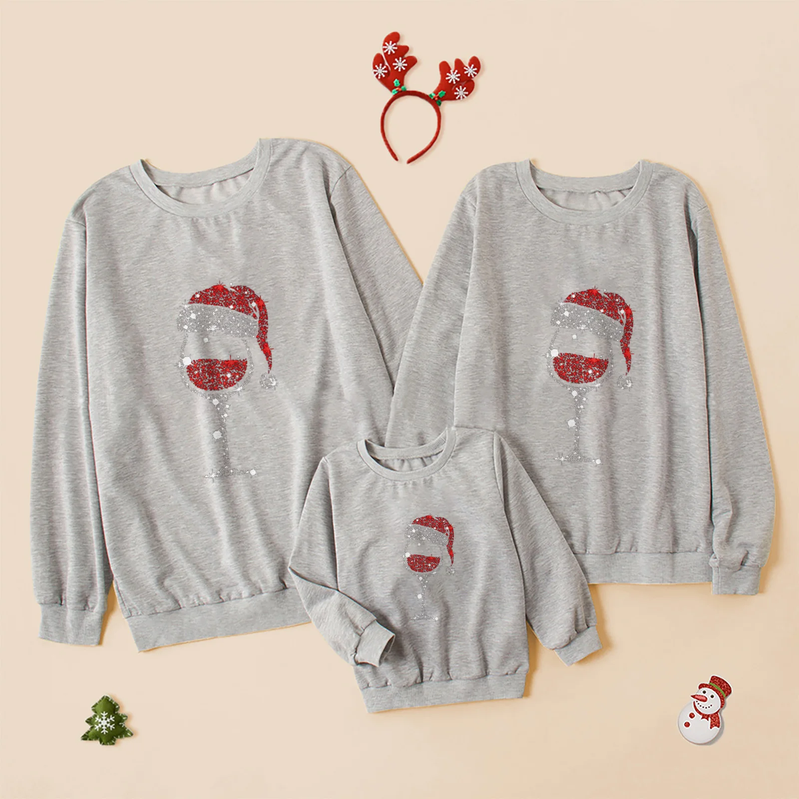 Christmas  Wine glass Cotton Mother Daughter Matching Mum Baby Sweaters Family Set Mom  Mommy and Me Clothes Women Toddler Swea