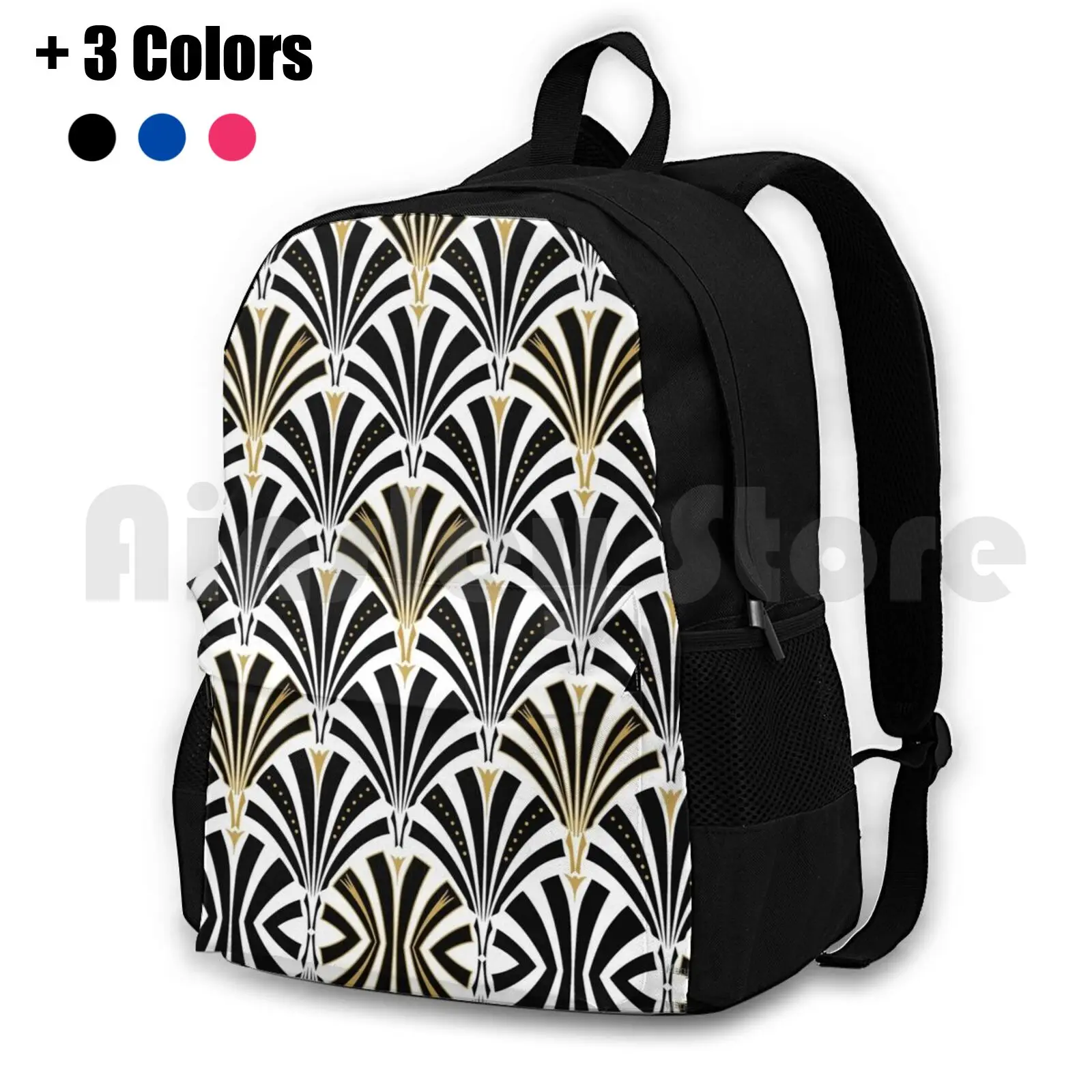 Art Deco Fan Pattern , Black And White Outdoor Hiking Backpack Riding Climbing Sports Bag Art Art Pattern Fan Pattern Wallpaper