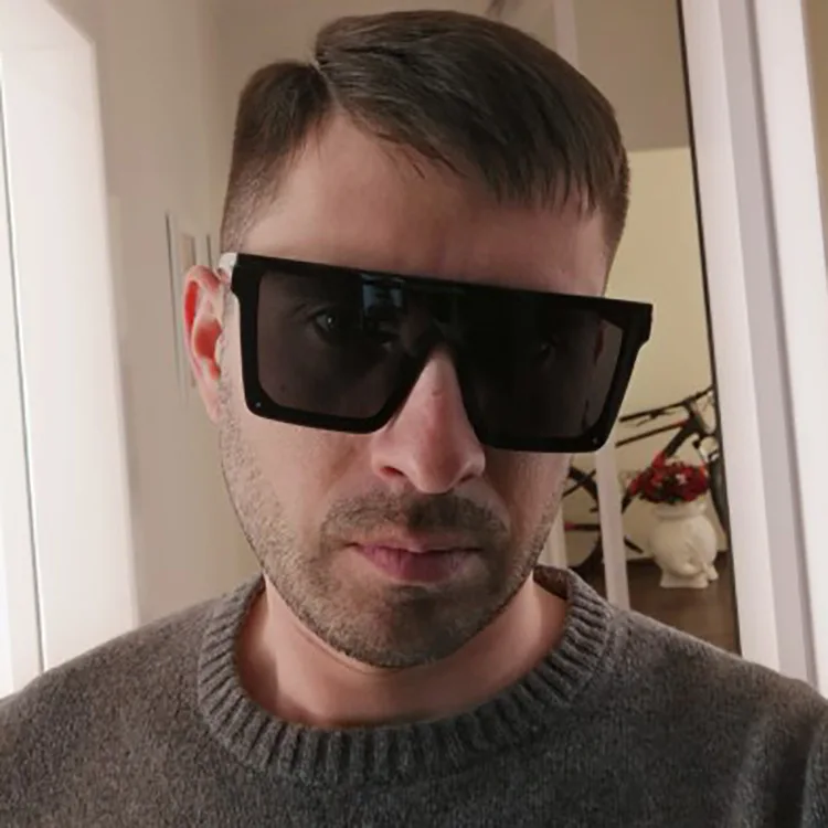 Vintage boy kare güneş gözlüğü erkek kadın marka tasarımcı düz üst moda tek parça Lens için güneş gözlüğü kadın Shades