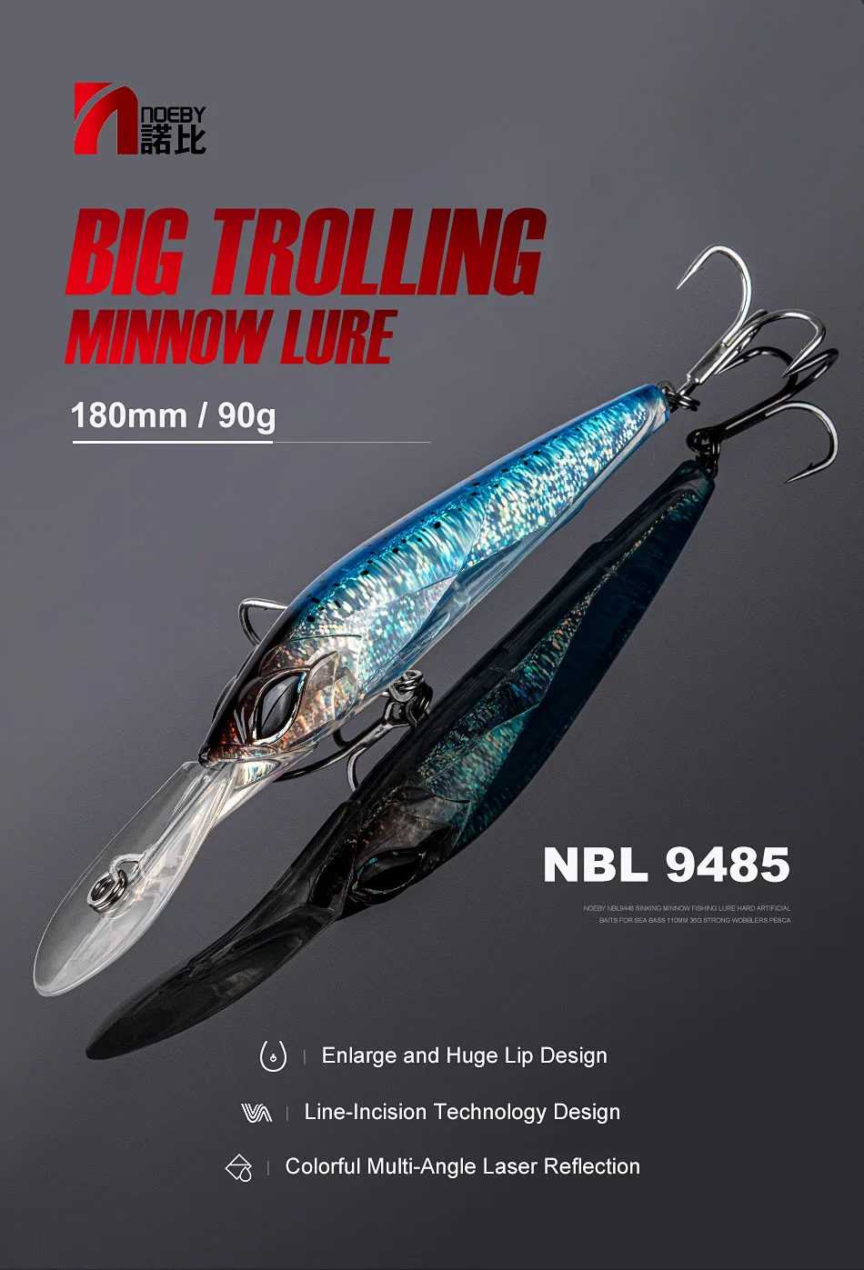 Noeby 180 mm, 90 g Trolling-Minnow-Angelköder, schwimmender Wobbler, Big Game, künstlicher harter Köder für Sea GT Thunfisch-Angelköder – Detail 5