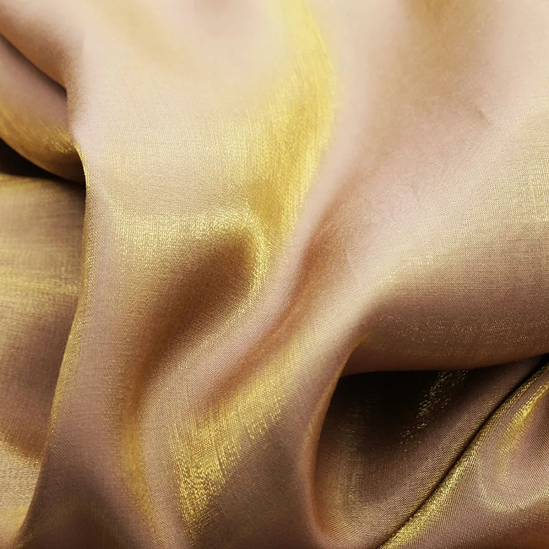 Thin Glazed Silk Satin Glitter Fabric Gloss Color-changing Golden Light Cotton Silky Drape, Handmade DIY Hanfu Fabric