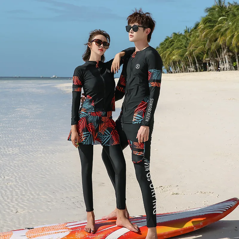 

Women Long Sleeve Rash Guard UV Sun Protection Zip Front Swimsuit Shirt Leggings Tankini Printed Surfing Top Bottoms Full Suit