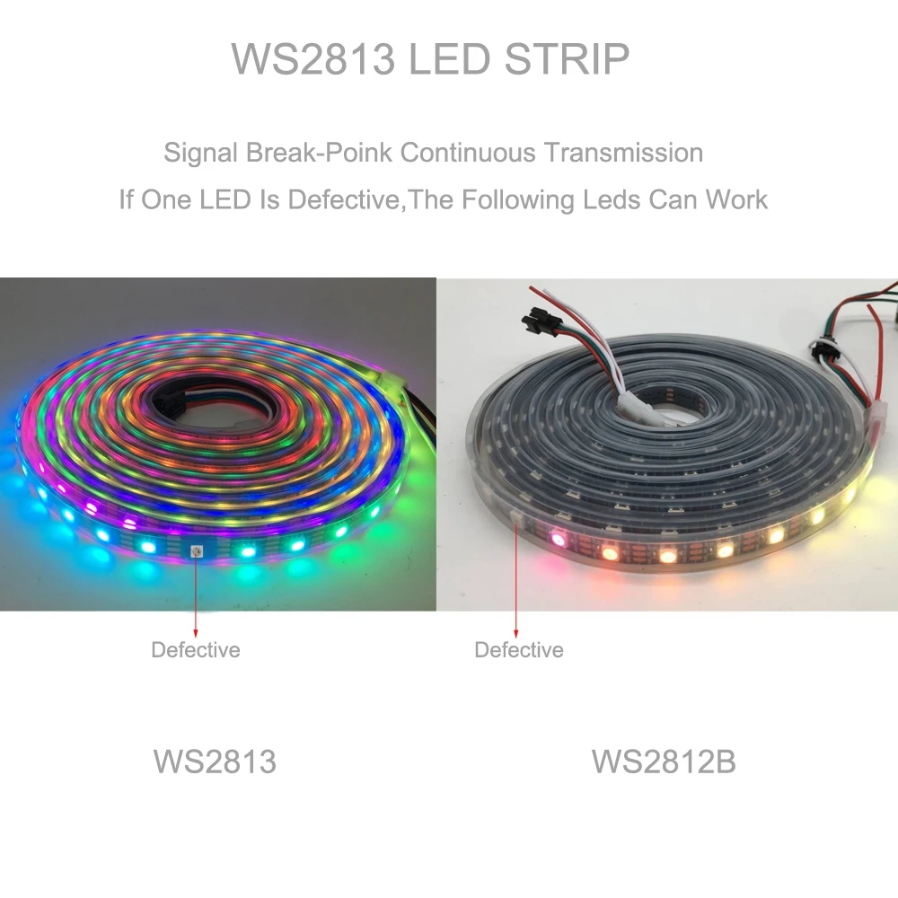 Imagem -02 - Faixa de Led Rgb Endereçável Individual Ws2813 Atualização Ws2812b 30 60 144 Pixels Leds m m Sinal Duplo Ws2812 ic Ip30 65 67 dc 5v