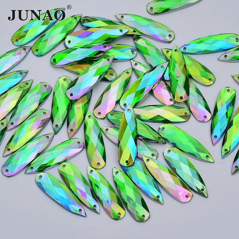 JUNAO 8x28mm Pink AB Drop Shape Flat Back Rhinestones Decoration Acrylic Crystal Strass High Quality Sew On Stone for fabric