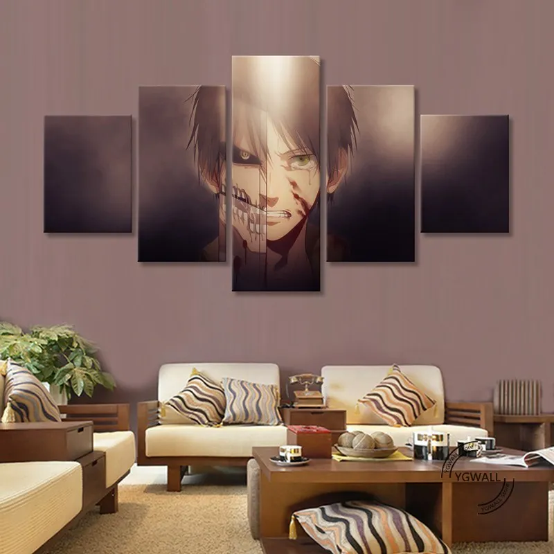 

Shingeki No Kyojin Eren Yeager Canvas Paintings Wall Artwork Prints 5 Pieces Poster Pictures Home Decoration Modular