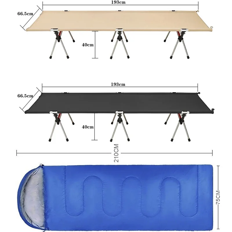 Heavy Duty Lightweight Folding Camping Bed, altura ajustável, elevação, caminhadas, viagem, saco de dormir