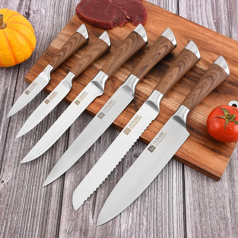 

Stainless Steel Knife Set Kitchen Knives 6 Pcs Set Fruit Utility Boning Bread Slicing Chef Slicer Nakiri Paring Cooking Knife