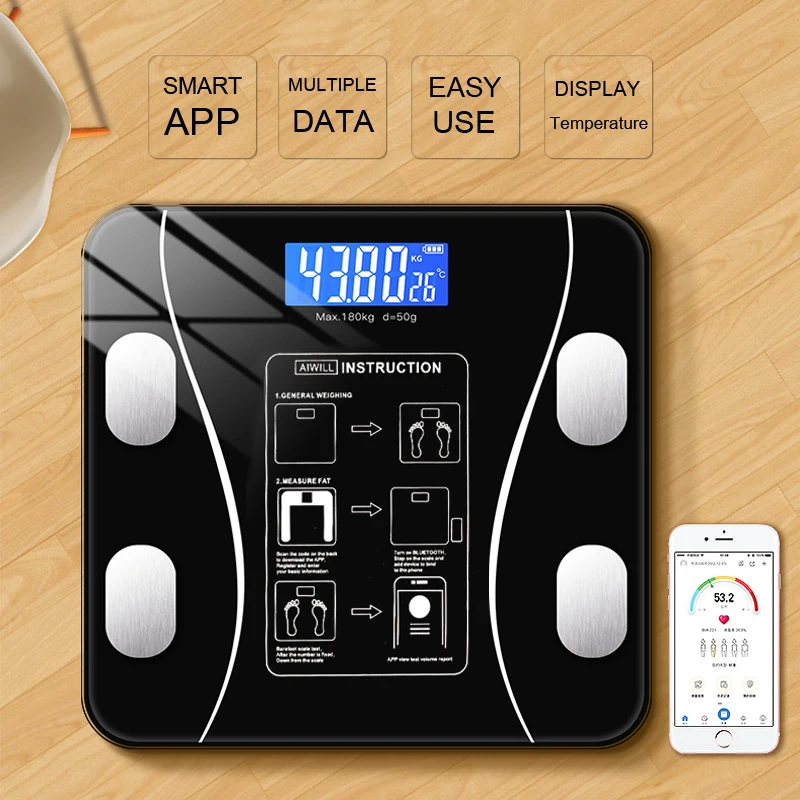 Smart Body Fitness Compositions Health Analyzer with Smartphone App Scale USB Rechargeable Wireless Digital Weight Scale