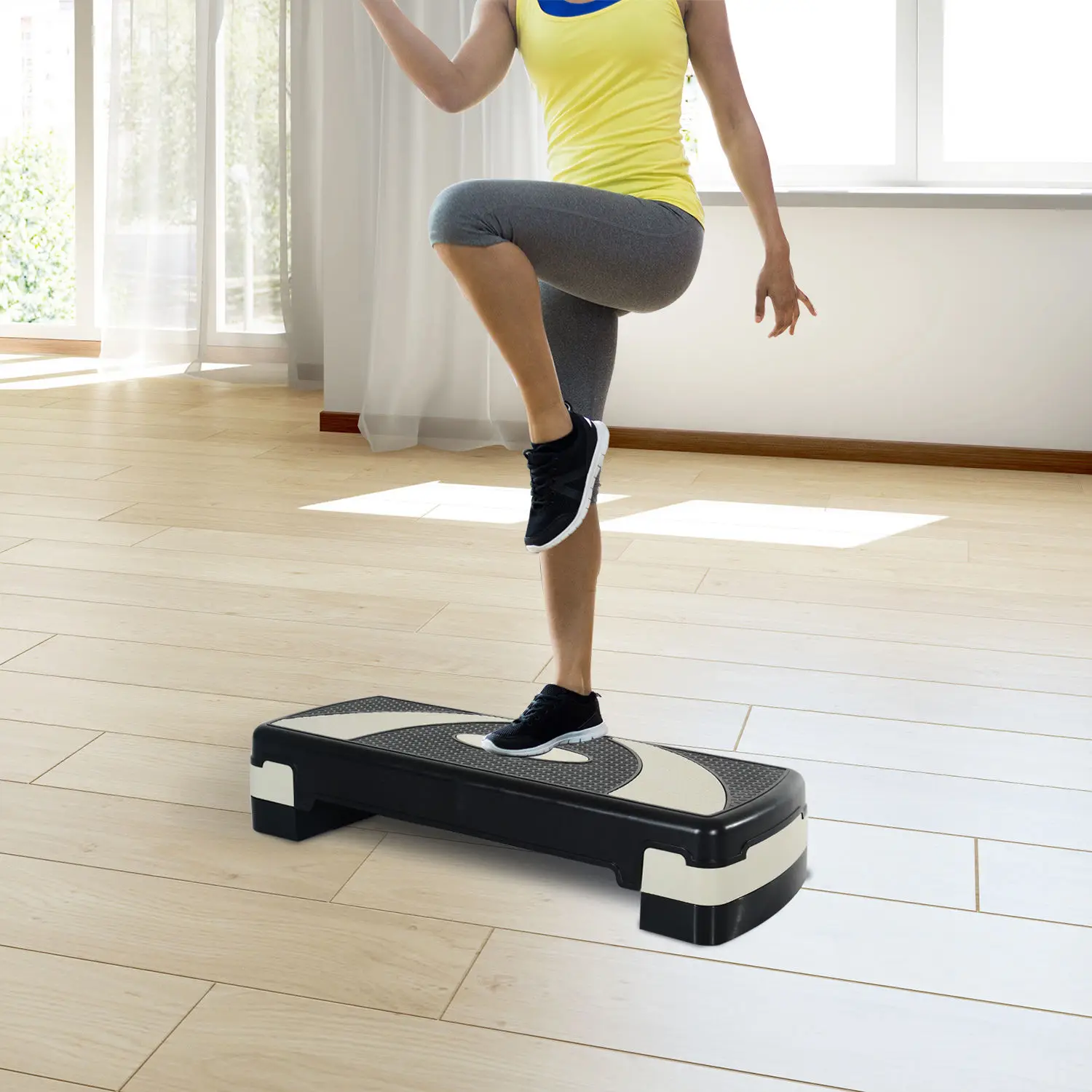 HOMCOM Step de Aerobic para Fitness Stepper Tabla Plataforma Deporte Gimnasia Altura Regulable 3 Niveles Carga 150kg