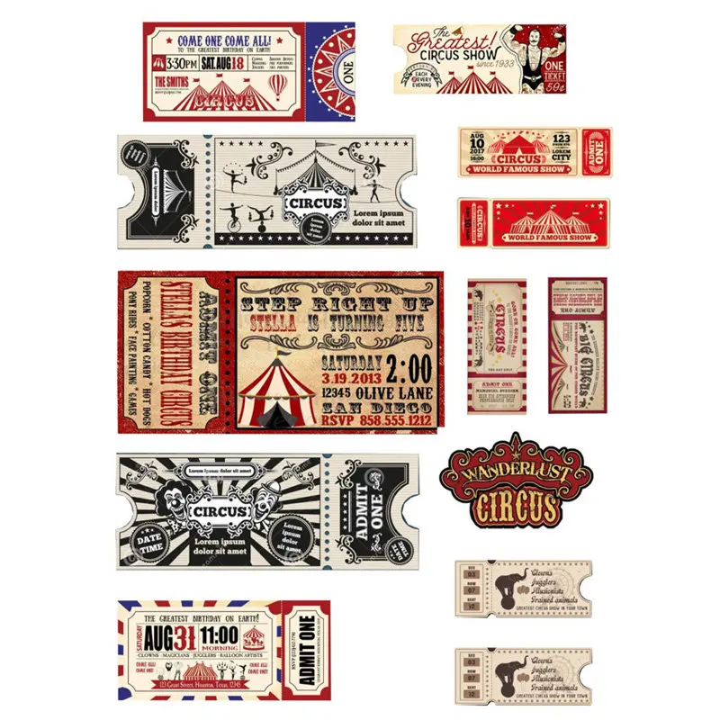 2 PCS Vintage Circus Ticket  Decor  Cosas Kawaii Uncut Stickers Scrapbooking Stationery Washi Tape Set School Supplies